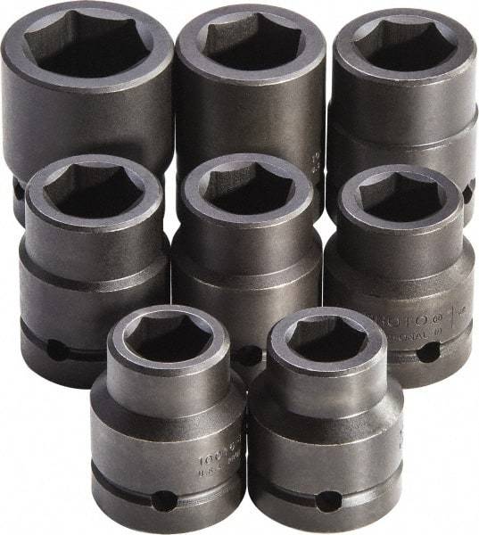 Proto - 8 Piece 1" Drive Full Polish Finish Deep Well Impact Socket Set - 6 Points, 7/8" to 1-1/2" Range, Inch Measurement Standard - Exact Tool & Supply