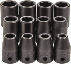Proto - 12 Piece 1/2" Drive Full Polish Finish Impact Socket Set - 6 Points, 3/4" to 3/4" (8mm to 19mm) Range, Inch/Metric Measurement Standard - Exact Tool & Supply