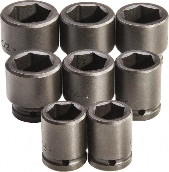 Proto - 8 Piece 3/4" Drive Standard Deep Impact Socket Set - 6 Points, 1 to 1-1/2", Inch Measurement Standard - Exact Tool & Supply