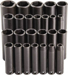 Proto - 25 Piece 3/8" Drive Deep Impact Socket Set - 6 Points, 15/16 to 1", 7 to 19mm, Inch/Metric Measurement Standard - Exact Tool & Supply
