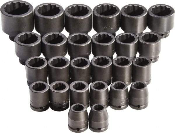 Proto - 26 Piece 3/4" Drive Full Polish Finish Impact Socket Set - 12 Points, 17mm to 50mm Range, Metric Measurement Standard - Exact Tool & Supply