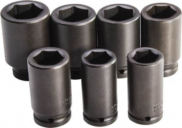 Proto - 7 Piece 3/4" Drive Full Polish Finish Deep Well Impact Socket Set - 6 Points, 26mm to 38mm Range, Metric Measurement Standard - Exact Tool & Supply