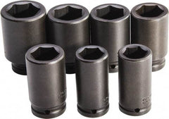 Proto - 7 Piece 3/4" Drive Full Polish Finish Deep Well Impact Socket Set - 6 Points, 26mm to 38mm Range, Metric Measurement Standard - Exact Tool & Supply