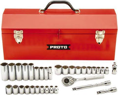 Proto - 34 Piece 3/8" Drive Chrome Finish Deep Well Socket Set - 12 Points, 5/16" (8mm to 19mm) Range, Inch/Metric Measurement Standard - Exact Tool & Supply
