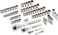 Proto - 81 Piece 1/4", 3/8" & 1/2" Drive Full Polish Finish Deep Well Socket Set - 6, 12 Points, 1/4" to 13/16" (4mm to 19mm) Range, Inch/Metric Measurement Standard - Exact Tool & Supply