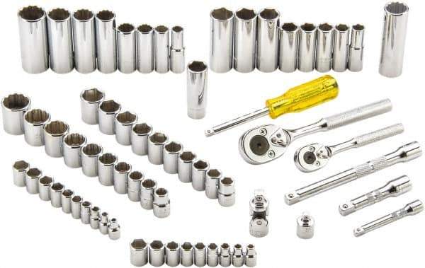 Proto - 65 Piece 1/4" & 3/8" Drive Full Polish Finish Deep Well Socket Set - 6, 12 Points, 1/4" to 7/8" (4mm to 19mm) Range, Inch/Metric Measurement Standard - Exact Tool & Supply