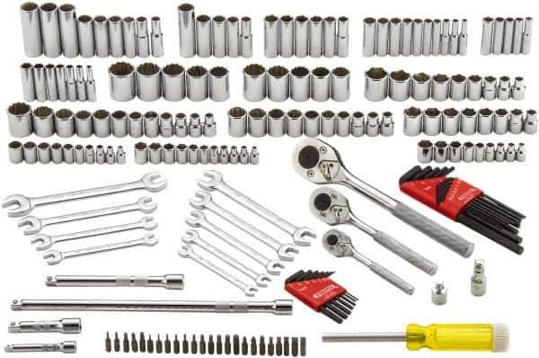 Proto - 148 Piece 1/4, 3/8 & 1/2" Drive Standard Deep Socket Set - 6 & 12 Points, 1/4 to 1-1/8", Inch Measurement Standard - Exact Tool & Supply