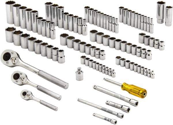 Proto - 101 Piece 1/4, 3/8 & 1/2" Drive Standard Deep Socket Set - 6 & 12 Points, 1/4 to 1", 4 to 19mm, Inch/Metric Measurement Standard - Exact Tool & Supply
