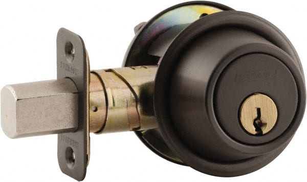 Schlage - 1-3/8 to 1-3/4" Door Thickness, Satin Chrome Finish, Single Cylinder Deadbolt with Thumb Turn - - Exact Tool & Supply