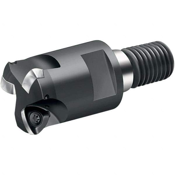 Walter - 15° Lead Angle, 1-1/4" Max Cut Diam, 0.699" Min Cut Diam, 0.059" Max Depth of Cut, Indexable Chamfer & Angle End Mill - 3 Inserts, P 2633.-R14 Insert Style, 69mm OAL, Through Coolant, Threaded Shank - Exact Tool & Supply