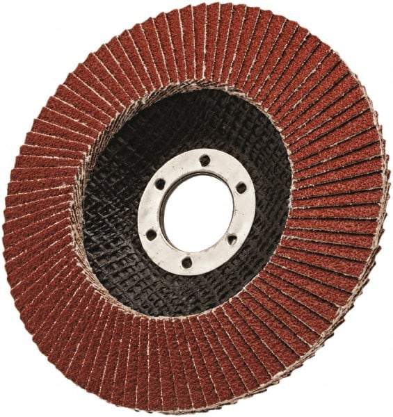 3M - 80 Grit, 4-1/2" Disc Diam, 7/8" Center Hole, Type 27 Ceramic Flap Disc - 13,300 Max RPM, Cloth Backing, Arbor Attaching System, Coated - Exact Tool & Supply