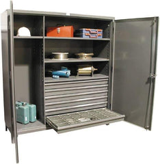 Strong Hold - 4 Shelf 6 Bin Locking Storage Cabinet - Steel, 72" Wide x 24" Deep x 78" High, Dark Gray - Exact Tool & Supply