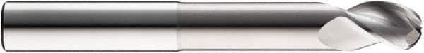 SGS - 1" Diam, 1-1/4" LOC, 3 Flute Solid Carbide Ball End Mill - Uncoated, Single End, 5" OAL, 1" Shank Diam, Spiral Flute - Exact Tool & Supply
