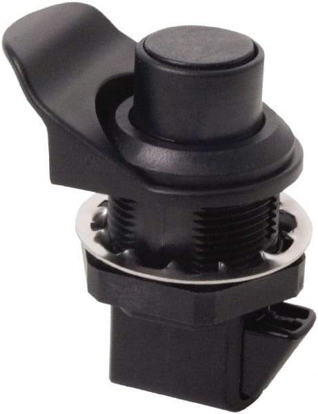 Made in USA - 2.07" Long x 1.13" Wide x .98" High, Push Knob Latch - Plastic, with Black Finish - Exact Tool & Supply
