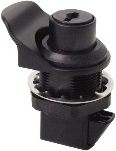 Made in USA - 2.07" Long x 1.13" Wide x .98" High, Push Knob Latch - Plastic, with Black Finish - Exact Tool & Supply