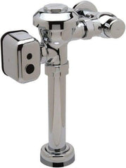 Zurn - 1-1/2" Spud Coupling, 1" Pipe, Closet Automatic Flush Valve - Single Flush, 1.28 Gal per Flush, Chrome Cover, Powered by 120 Volt AC/DC Hard Wire - Exact Tool & Supply