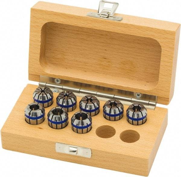Parlec - 5 Piece, 3mm to 10mm Capacity, ER Coolant Collet Set - 0.00008" TIR, Series ER16 - Exact Tool & Supply