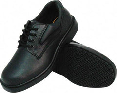 Genuine Grip - Men's Size 8.5 Wide Width Plain Work Shoe - Black, Leather Upper, Rubber Outsole, 4" High, Dielectric, Non-Slip - Exact Tool & Supply
