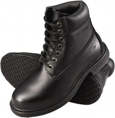 Genuine Grip - Women's Wide Width Plain Work Boot - Black, Leather Upper, Rubber Outsole, 6" High, Dielectric, Non-Slip, Waterproof - Exact Tool & Supply