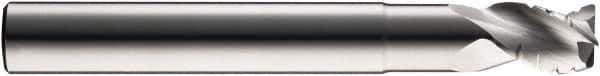 SGS - 1/2" Diam, Coarse Pitch, 5/8" LOC, 3 Flute Solid Carbide 0.03" Corner Radius Roughing End Mill - Uncoated, 4" OAL, 1/2" Shank Diam, Single End, Extended Reach, Centercutting, 38° Helix - Exact Tool & Supply