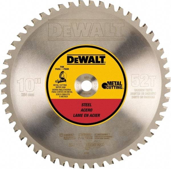 DeWALT - 10" Diam, 5/8" Arbor Hole Diam, 52 Tooth Wet & Dry Cut Saw Blade - Steel, Crosscutting Action, Standard Round Arbor - Exact Tool & Supply