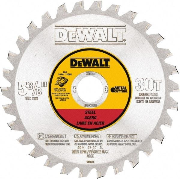 DeWALT - 5-3/8" Diam, 25/32" Arbor Hole Diam, 30 Tooth Wet & Dry Cut Saw Blade - Steel, Crosscutting Action, Standard Round Arbor - Exact Tool & Supply