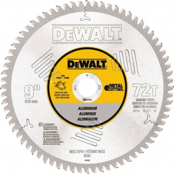 DeWALT - 9" Diam, 1" Arbor Hole Diam, 72 Tooth Wet & Dry Cut Saw Blade - Steel, Crosscutting Action, Standard Round Arbor - Exact Tool & Supply