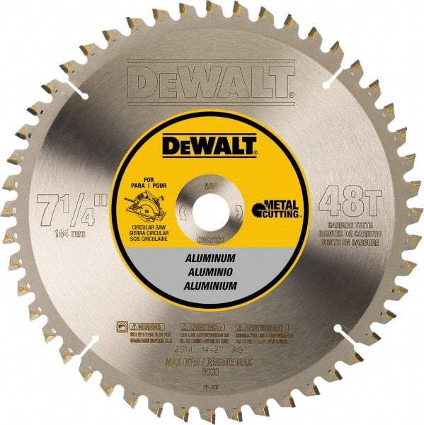 DeWALT - 7-1/4" Diam, 5/8" Arbor Hole Diam, 48 Tooth Wet & Dry Cut Saw Blade - Steel, Crosscutting Action, Standard Round Arbor - Exact Tool & Supply