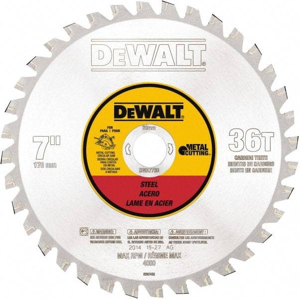 DeWALT - 7" Diam, 25/32" Arbor Hole Diam, 36 Tooth Wet & Dry Cut Saw Blade - Steel, Crosscutting Action, Standard Round Arbor - Exact Tool & Supply
