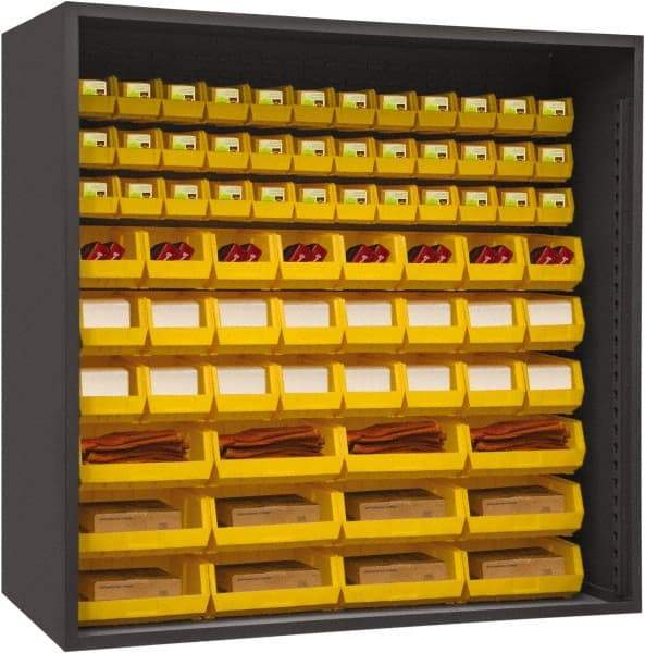 Durham - 72 Bin Enclosed Shelving - 72 Inch Overall Width x 24 Inch Overall Depth x 72 Inch Overall Height, Yellow Polyethylene Bins - Exact Tool & Supply