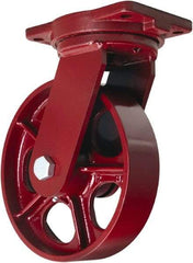 Hamilton - 10" Diam x 2-1/2" Wide x 12-1/2" OAH Top Plate Mount Swivel Caster - Cast Iron, 2,500 Lb Capacity, Straight Roller Bearing, 6-1/8 x 7-1/2" Plate - Exact Tool & Supply