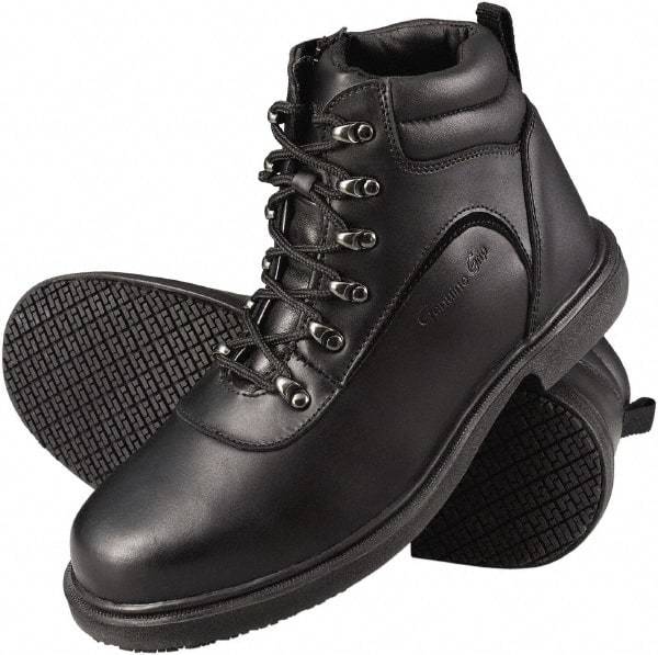 Genuine Grip - Unisex Size 8 Wide Width Steel Work Boot - Black, Leather Upper, Rubber Outsole, 6" High, Dielectric, Non-Slip - Exact Tool & Supply