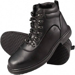 Genuine Grip - Unisex Size 8 Wide Width Steel Work Boot - Black, Leather Upper, Rubber Outsole, 6" High, Dielectric, Non-Slip - Exact Tool & Supply
