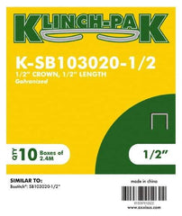 Klinch-Pak - 1/2" Long x 1/2" Wide, 0 Gauge Narrow Crown Construction Staple - Steel, Galvanized Finish, Chisel Point - Exact Tool & Supply