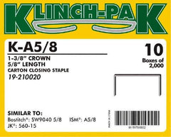 Klinch-Pak - 5/8" Long x 1-3/8" Wide, 0 Gauge Wide Crown Construction Staple - Steel, Copper Finish, Chisel Point - Exact Tool & Supply