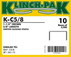 Klinch-Pak - 5/8" Long x 1-1/4" Wide, 0 Gauge Wide Crown Construction Staple - Steel, Copper Finish, Chisel Point - Exact Tool & Supply