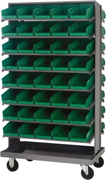 Quantum Storage - 80 Bin Sloping Shelf - 36 Inch Overall Width x 24 Inch Overall Depth x 66 Inch Overall Height, Green Polypropylene Bins - Exact Tool & Supply