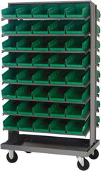 Quantum Storage - 80 Bin Sloping Shelf - 36 Inch Overall Width x 24 Inch Overall Depth x 66 Inch Overall Height, Green Polypropylene Bins - Exact Tool & Supply