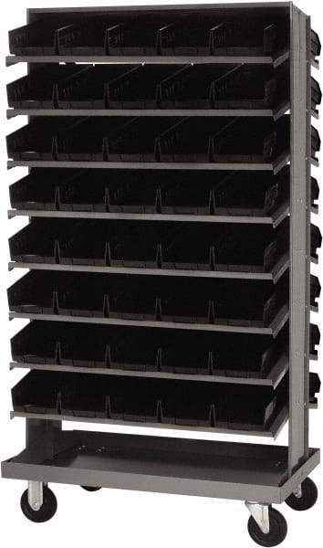 Quantum Storage - 80 Bin Sloping Shelf - 36 Inch Overall Width x 24 Inch Overall Depth x 66 Inch Overall Height, Black Polypropylene Bins - Exact Tool & Supply