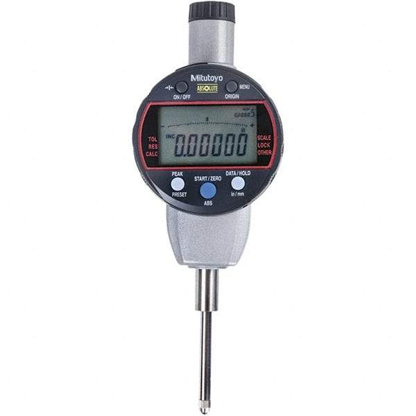 Mitutoyo - 0 to 1" Range, 0.001mm Graduation, Electronic Drop Indicator - Flat Back, Accurate to 0.0001", Inch & Metric System, LCD Display - Exact Tool & Supply