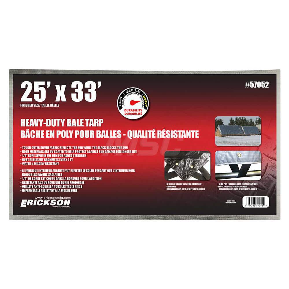Erickson Manufacturing - Tarps & Dust Covers; Material: Polyethylene ; Width (Feet): 25.00 ; Grommet: Yes ; Color: Silver ; Length: 33 - Exact Tool & Supply