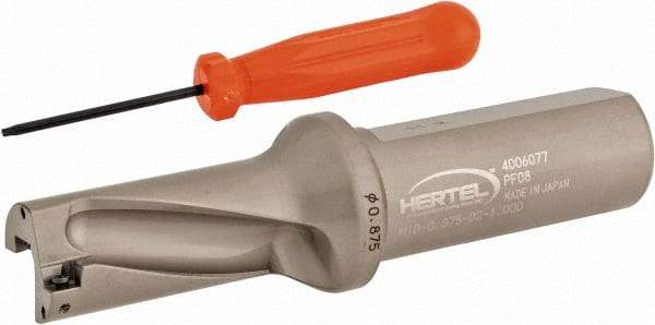Hertel - 1-3/4" Max Drill Depth, 2xD, 7/8" Diam, Indexable Insert Drill - 2 Inserts, 1" Shank Diam, Straight Shank - Exact Tool & Supply