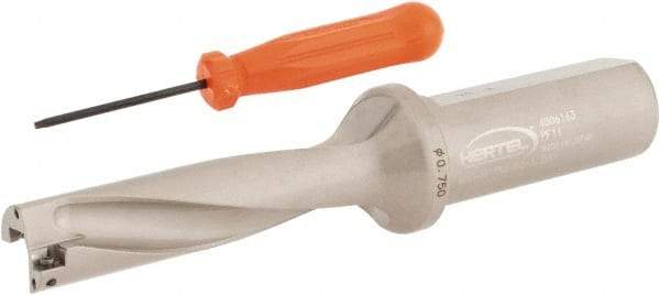 Hertel - 3" Max Drill Depth, 4xD, 3/4" Diam, Indexable Insert Drill - 2 Inserts, 1" Shank Diam, Straight Shank - Exact Tool & Supply