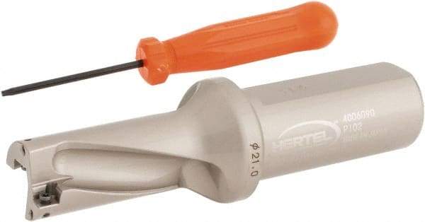 Hertel - 1.6535" Max Drill Depth, 2xD, 0.8268" Diam, Indexable Insert Drill - 2 Inserts, 63/64" Shank Diam, Straight Shank - Exact Tool & Supply