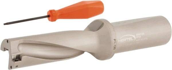 Hertel - 3-3/8" Max Drill Depth, 3xD, 1-1/8" Diam, Indexable Insert Drill - 2 Inserts, 1-1/4" Shank Diam, Straight Shank - Exact Tool & Supply