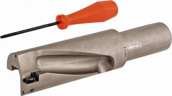 Hertel - 4" Max Drill Depth, 2xD, 2" Diam, Indexable Insert Drill - 2 Inserts, 1-1/2" Shank Diam, Straight Shank - Exact Tool & Supply