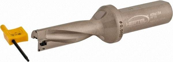 Hertel - 1-25/32" Max Drill Depth, 3xD, 19/32" Diam, Indexable Insert Drill - 2 Inserts, 3/4" Shank Diam, Straight Shank - Exact Tool & Supply