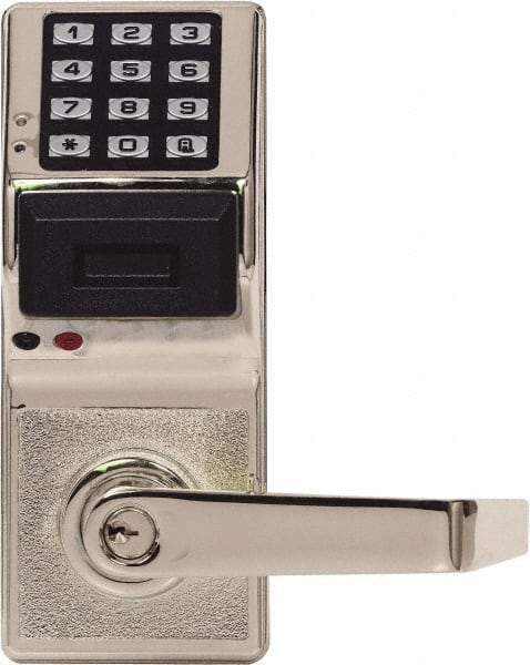 Alarm Lock - Combination Entry Lever Lockset with Key Override - 2-3/4" Back Set, Steel, Brushed Chrome Finish - Exact Tool & Supply