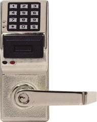 Alarm Lock - Combination Entry Lever Lockset with Key Override - 2-3/4" Back Set, Steel, Brushed Chrome Finish - Exact Tool & Supply