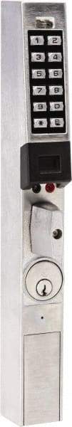 Alarm Lock - Combination Entry Lever Lockset with Key Override - 31/32, 1-1/8 & 1-1/2" Back Set, Steel, Brushed Chrome Finish - Exact Tool & Supply